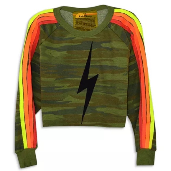 Aviator Nation Tops - Aviator Nation Camo Print Bolt Cropped Sweatshirt